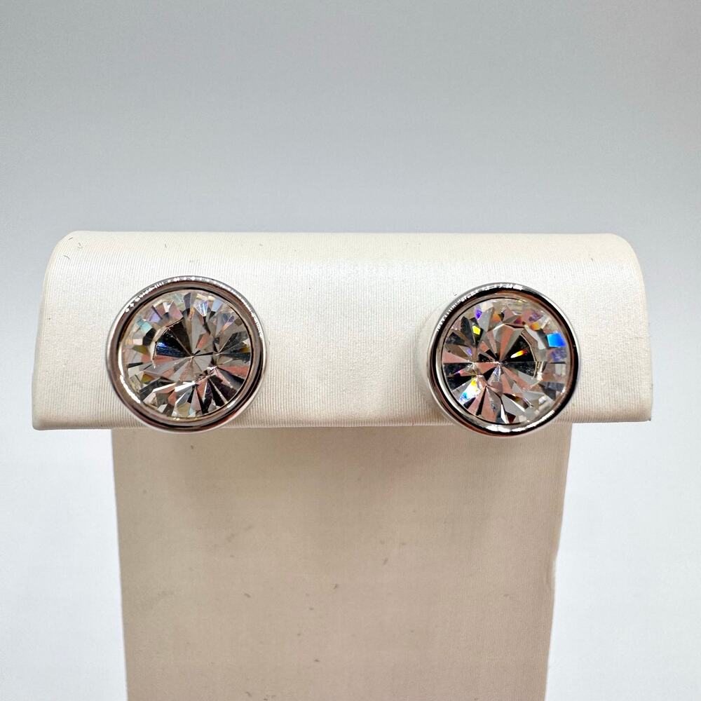 Nolan Miller Crystal Bezel Set Stud Earrings Silver Tone Signed Classic Bridal